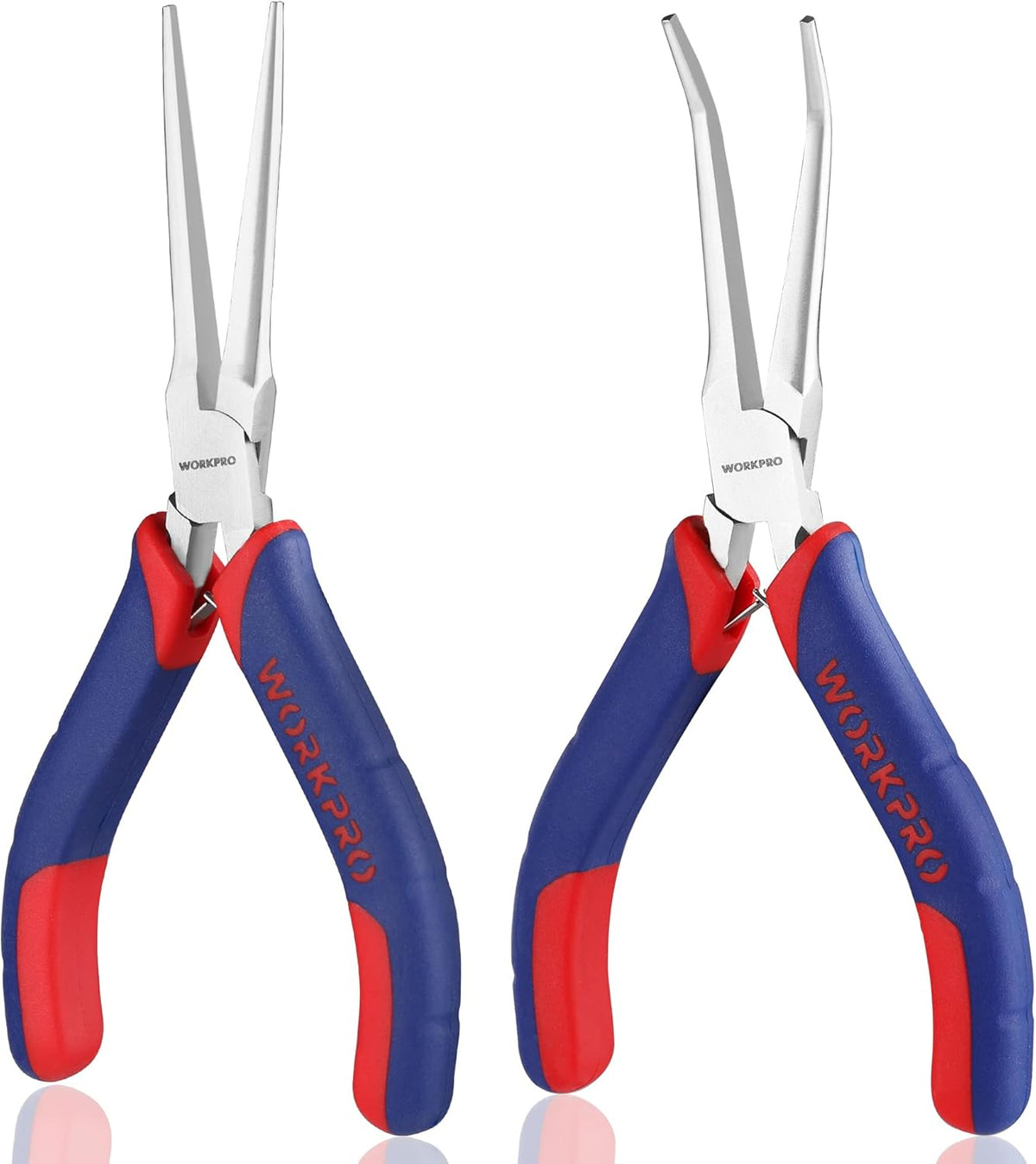 WORKPRO 2-Piece 6 Mini Needle Nose Pliers Set(Smooth Jaw). Long Nose Pliers. Bent Nose Pliers with Comfort Grip Handles. Jewelry Plier For Wire Wrapping. Handmade Craft. Jewelry Making Supplies