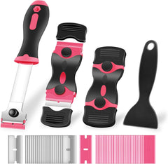 4 Pack Razor Blade Scraper. Premium Cleaning Scraper Tool with 50 PCS Metal & Plastic Razor Blades. Multi-Purpose Glass Scraper for Windows. Sticker. Decals. Cooktop. Paint Removal (Orange)