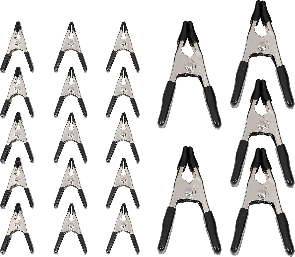 Amazon Basics 20-Piece Steel Spring Clamp Set. 15 Pack of 3/4-inch. 5 Pack of 1-inch. Black/Silver