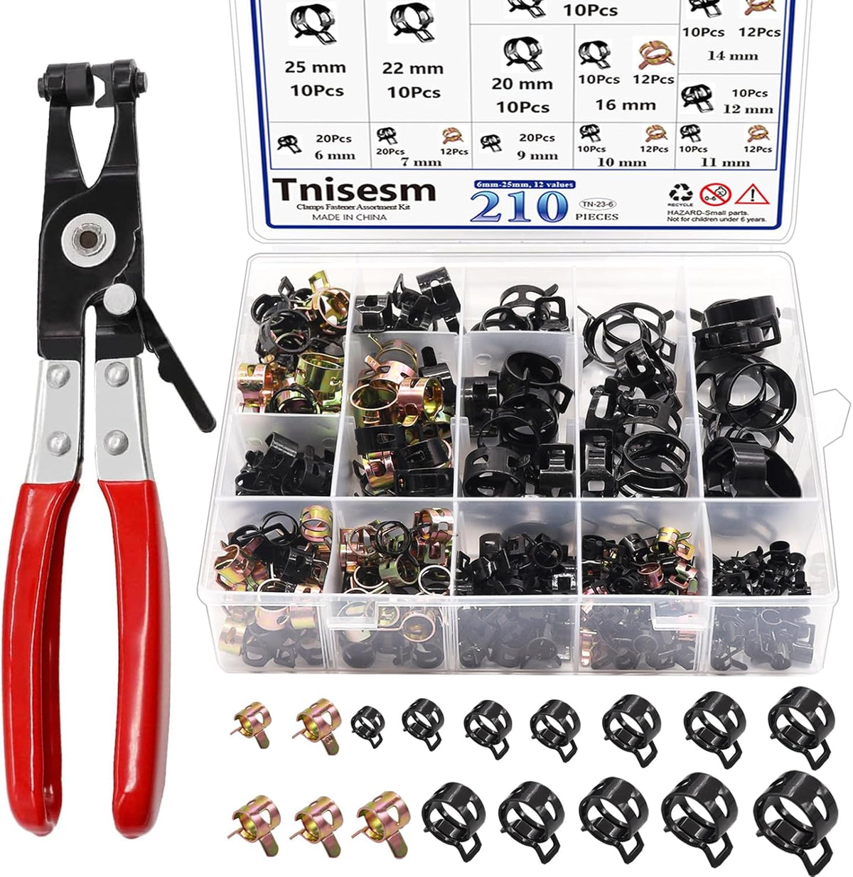 Tnisesm 80Pcs Spring Band Hose Clamps Assortment kits Silicone Vacuum Hose Pipe Clamp 7mm 9mm 10mm 11mm 14mm 15mm 16mm 18mm Low Pressure Air Clip Clamp(Black)